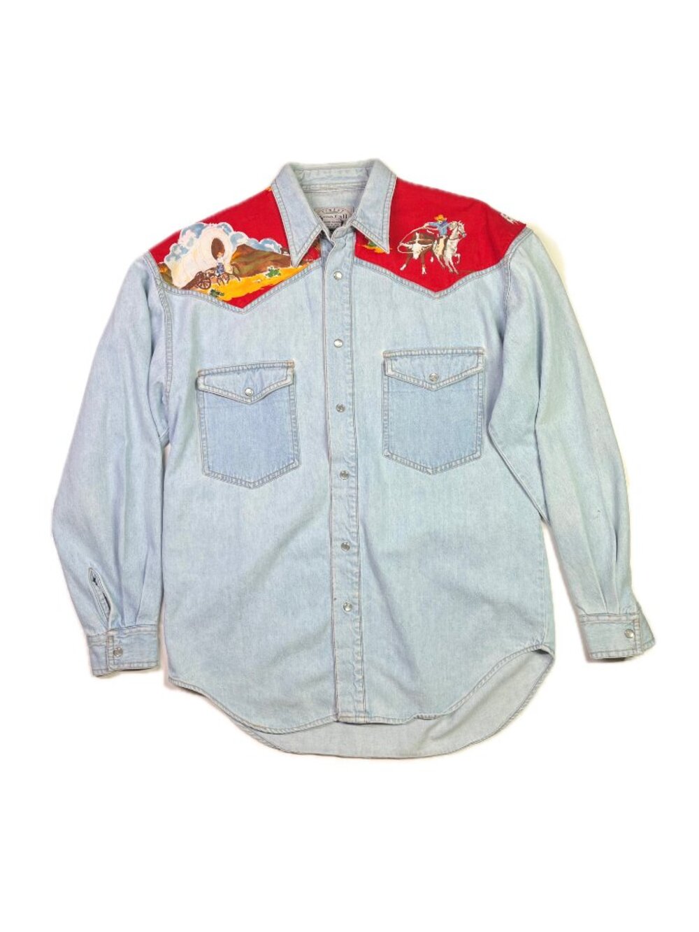Vintage 90s Free Fall Finest Quality Men's S Denim Shirt Painted Western